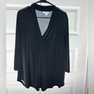 Charter Club Black White Polka Dot Liquid Knit V-Neck Blouse plus size 0X